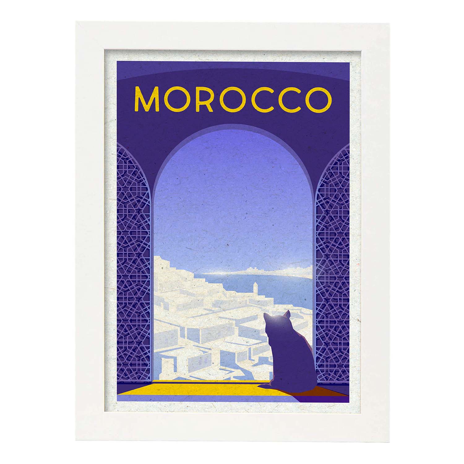Lámina de Marruecos. Estilo vintage. Poster ciudad en colores. Anuncio Marruecos-Artwork-Nacnic-A4-Marco Blanco-Nacnic Estudio SL