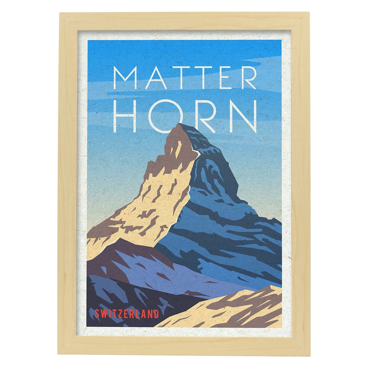 Lámina de Matterhorn. Estilo vintage. Poster ciudad en colores. Anuncio Matterhorn-Artwork-Nacnic-A3-Marco Madera clara-Nacnic Estudio SL