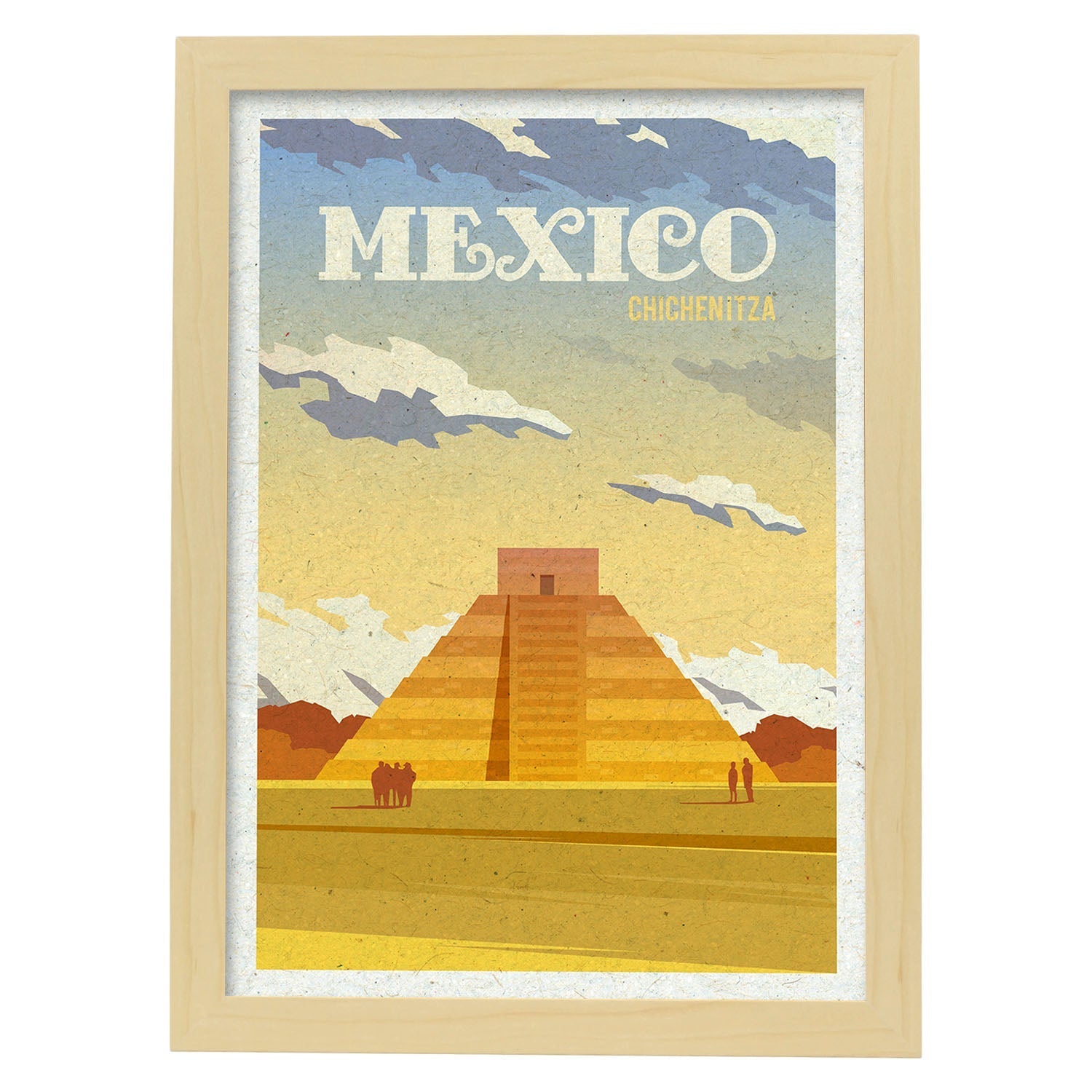 Lámina de Mexico. Estilo vintage. Poster ciudad en colores. Anuncio Mexico-Artwork-Nacnic-A3-Marco Madera clara-Nacnic Estudio SL