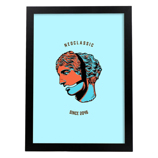 Lámina de Neoclásico. Pósters con bustos minimalistas de los dioses de la mitología griega.-Artwork-Nacnic-A4-Marco Negro-Nacnic Estudio SL