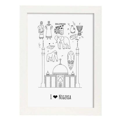 Lámina de Nigeria. Pósters de países y ciudades del mundo. Imágenes de monumentos y viajes.-Artwork-Nacnic-A4-Marco Blanco-Nacnic Estudio SL