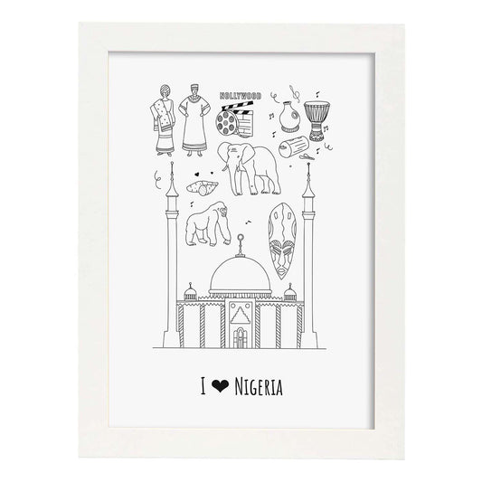 Lámina de Nigeria. Pósters de países y ciudades del mundo. Imágenes de monumentos y viajes.-Artwork-Nacnic-A4-Marco Blanco-Nacnic Estudio SL