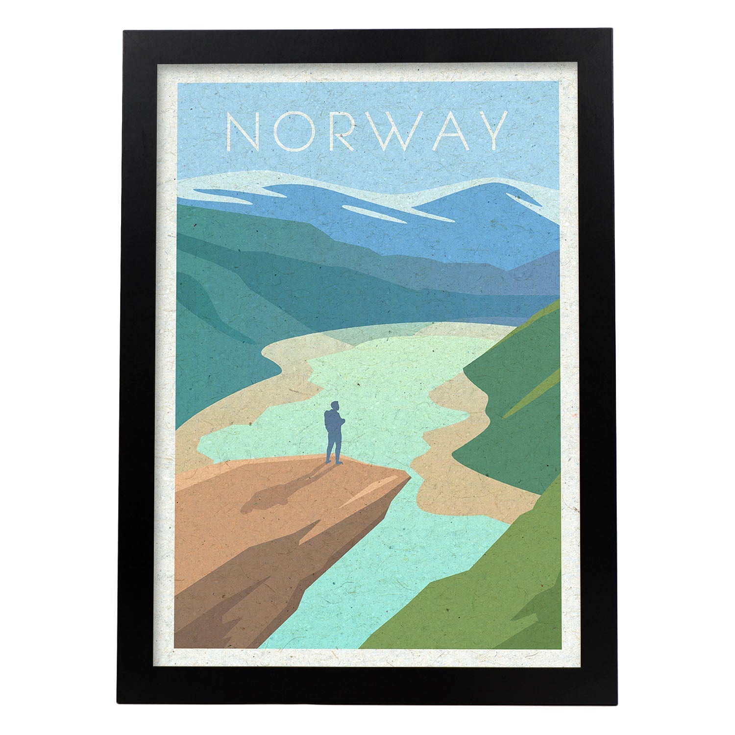 Lámina de Noruega. Estilo vintage. Poster fiordo en colores. Anuncio Noruega-Artwork-Nacnic-A3-Marco Negro-Nacnic Estudio SL