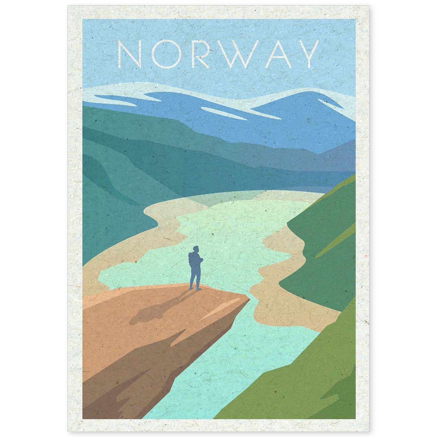 Lámina de Noruega. Estilo vintage. Poster fiordo en colores. Anuncio Noruega-Artwork-Nacnic-A4-Sin marco-Nacnic Estudio SL
