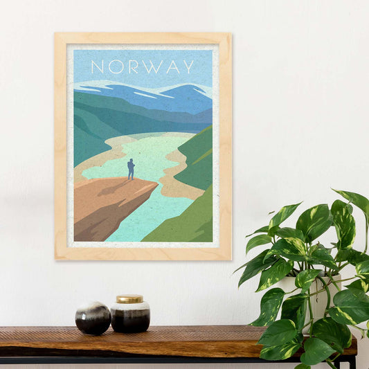 Lámina de Noruega. Estilo vintage. Poster fiordo en colores. Anuncio Noruega-Artwork-Nacnic-Nacnic Estudio SL