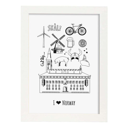 Lámina de Noruega. Pósters de países y ciudades del mundo. Imágenes de monumentos y viajes.-Artwork-Nacnic-A4-Marco Blanco-Nacnic Estudio SL