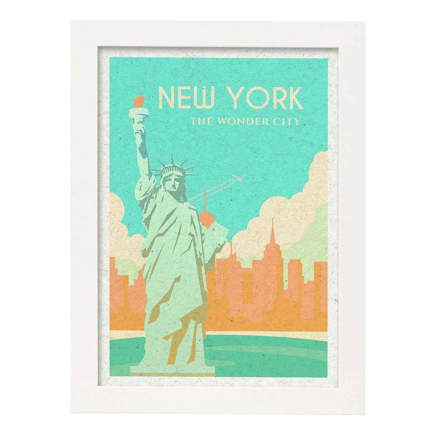 Lámina de Nueva York. Estilo vintage. Poster estatua de la libertad en colores. Anuncio Estados Unidos-Artwork-Nacnic-A3-Marco Blanco-Nacnic Estudio SL