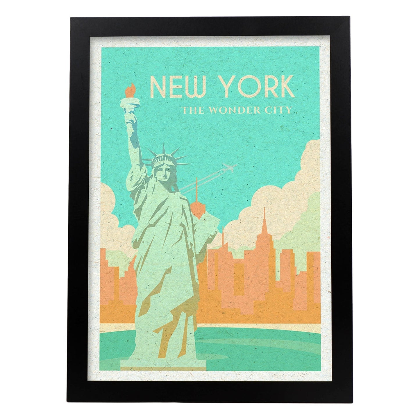 Lámina de Nueva York. Estilo vintage. Poster estatua de la libertad en colores. Anuncio Estados Unidos-Artwork-Nacnic-A3-Marco Negro-Nacnic Estudio SL