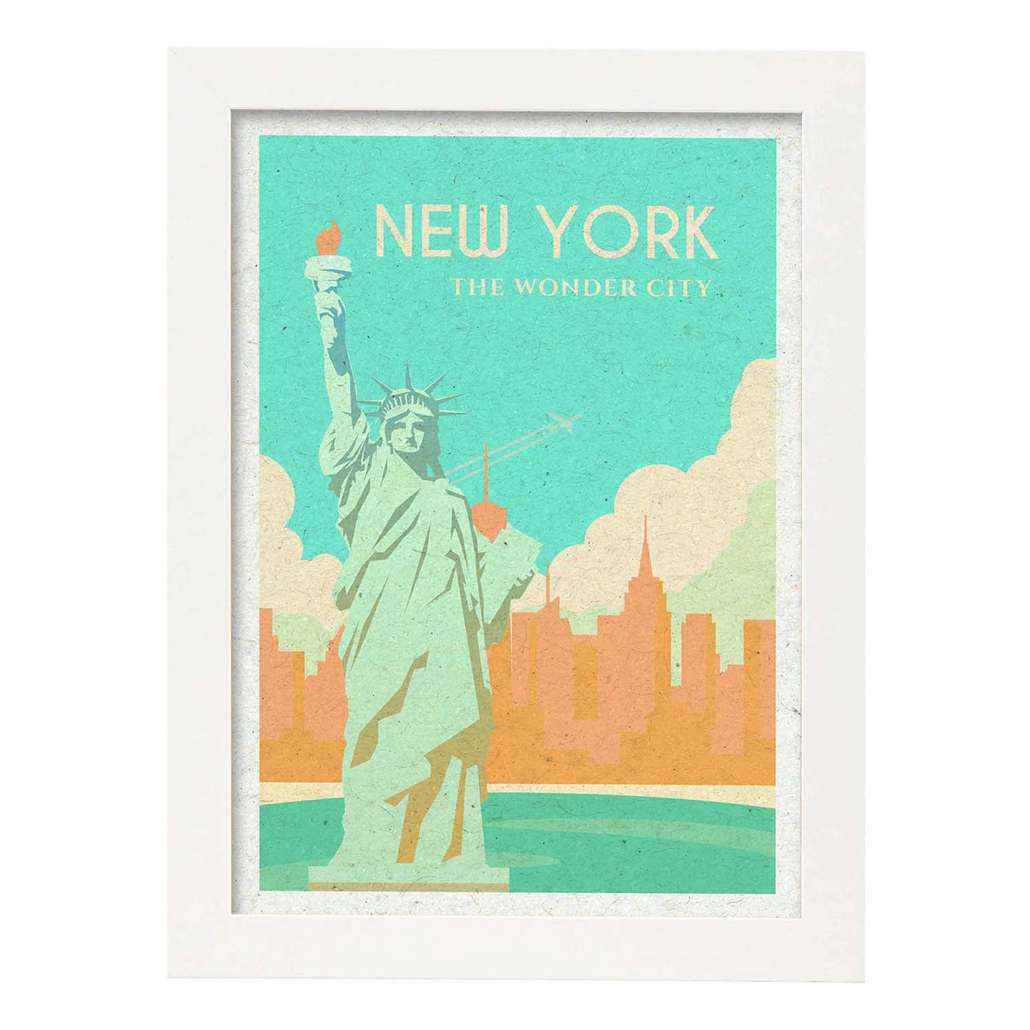 Lámina de Nueva York. Estilo vintage. Poster estatua de la libertad en colores. Anuncio Estados Unidos-Artwork-Nacnic-A4-Marco Blanco-Nacnic Estudio SL