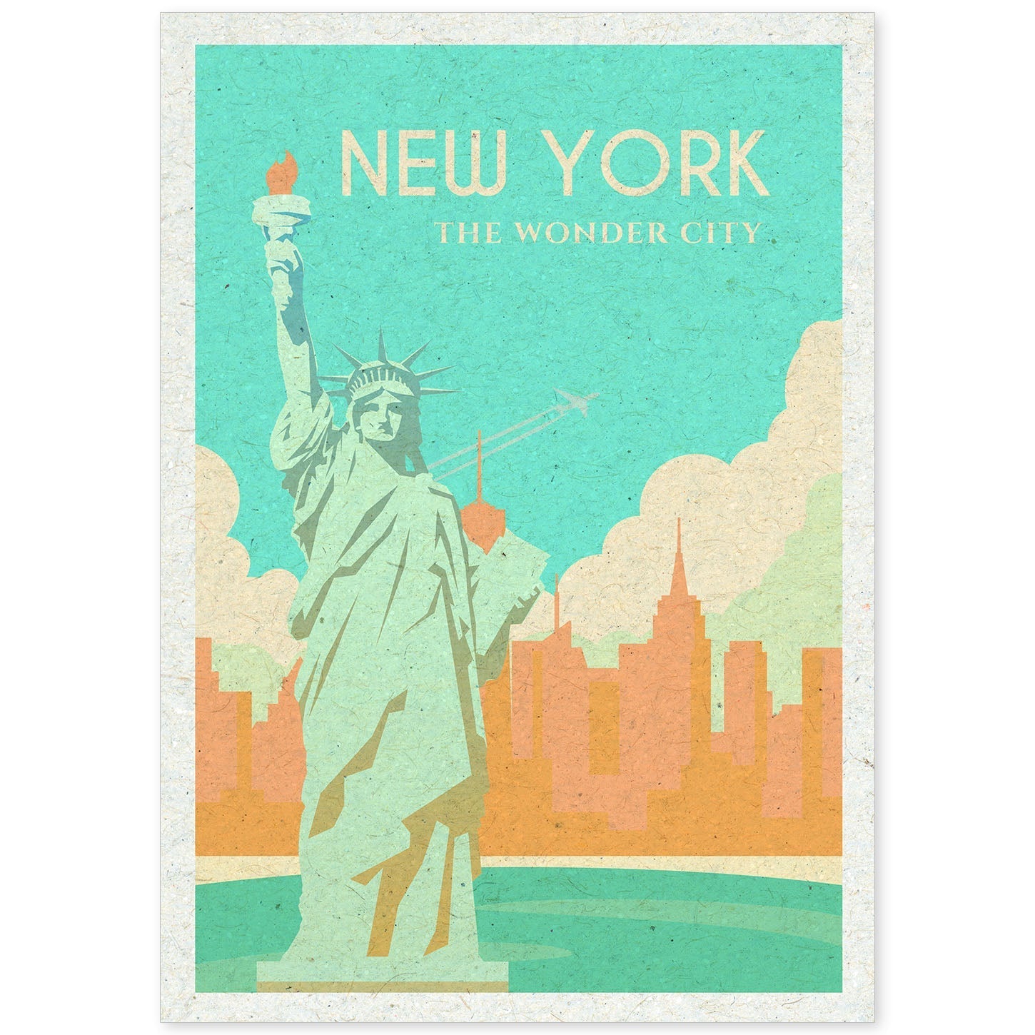 Lámina de Nueva York. Estilo vintage. Poster estatua de la libertad en colores. Anuncio Estados Unidos-Artwork-Nacnic-A4-Sin marco-Nacnic Estudio SL