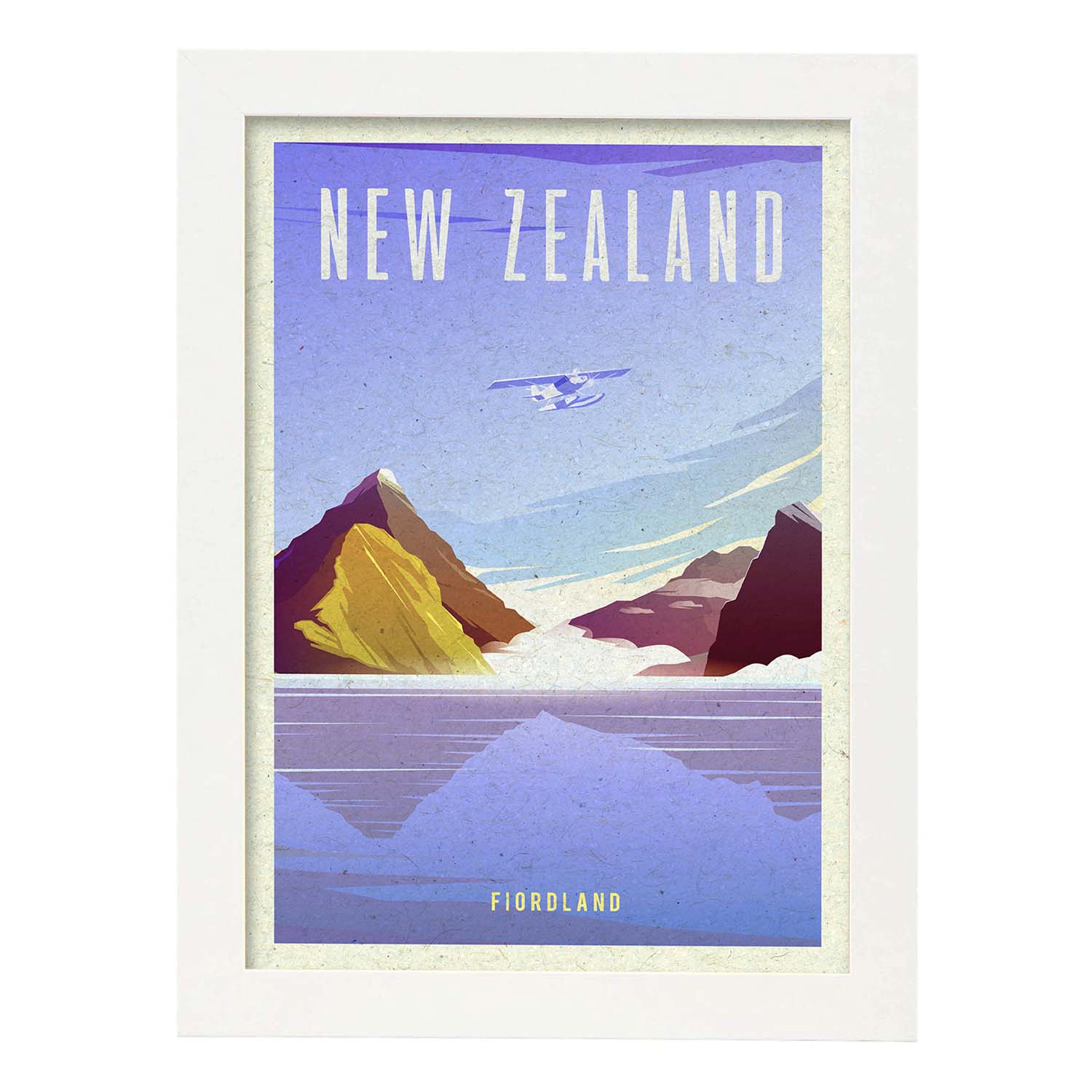 Lámina de Nueva Zelanda. Estilo vintage. Poster ciudad en colores. Anuncio Nueva Zelanda-Artwork-Nacnic-A3-Marco Blanco-Nacnic Estudio SL