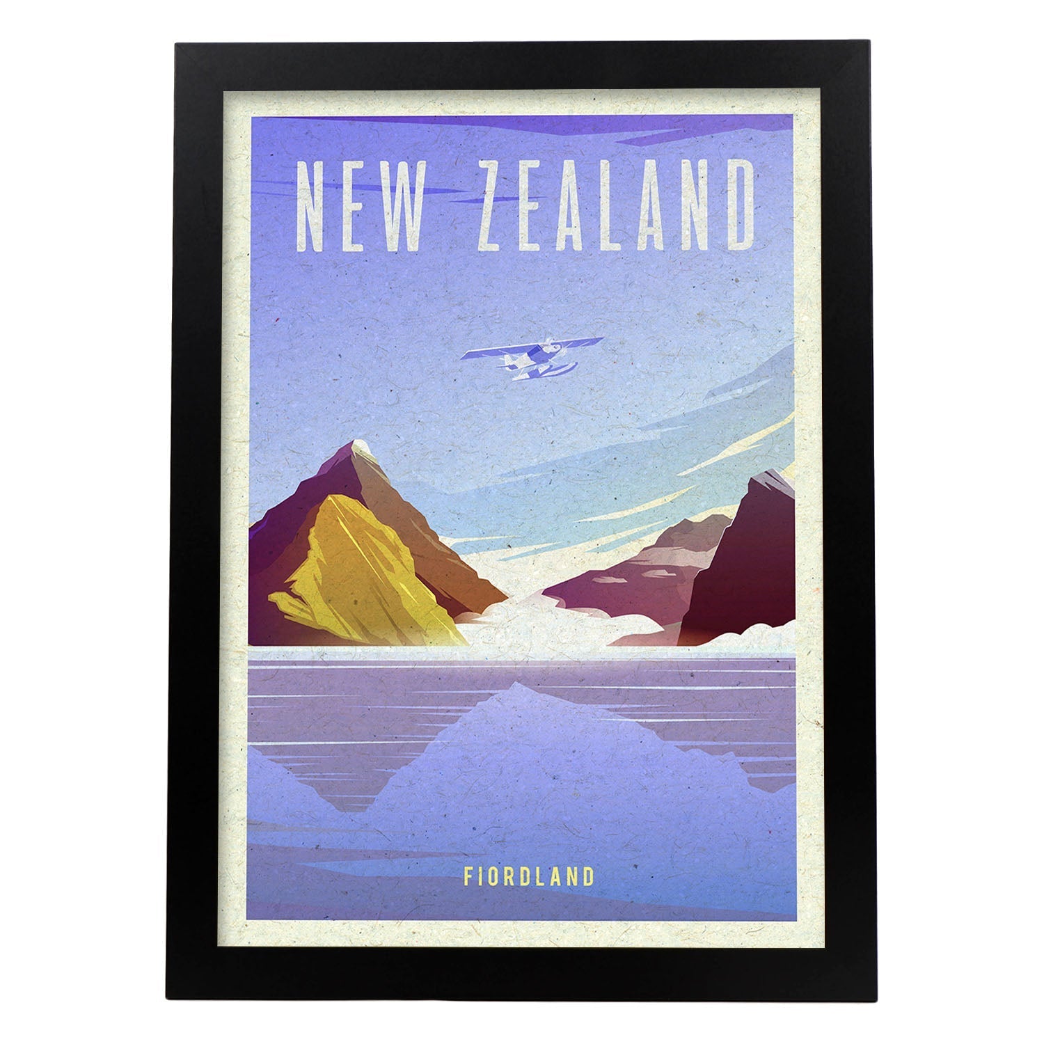 Lámina de Nueva Zelanda. Estilo vintage. Poster ciudad en colores. Anuncio Nueva Zelanda-Artwork-Nacnic-A3-Marco Negro-Nacnic Estudio SL