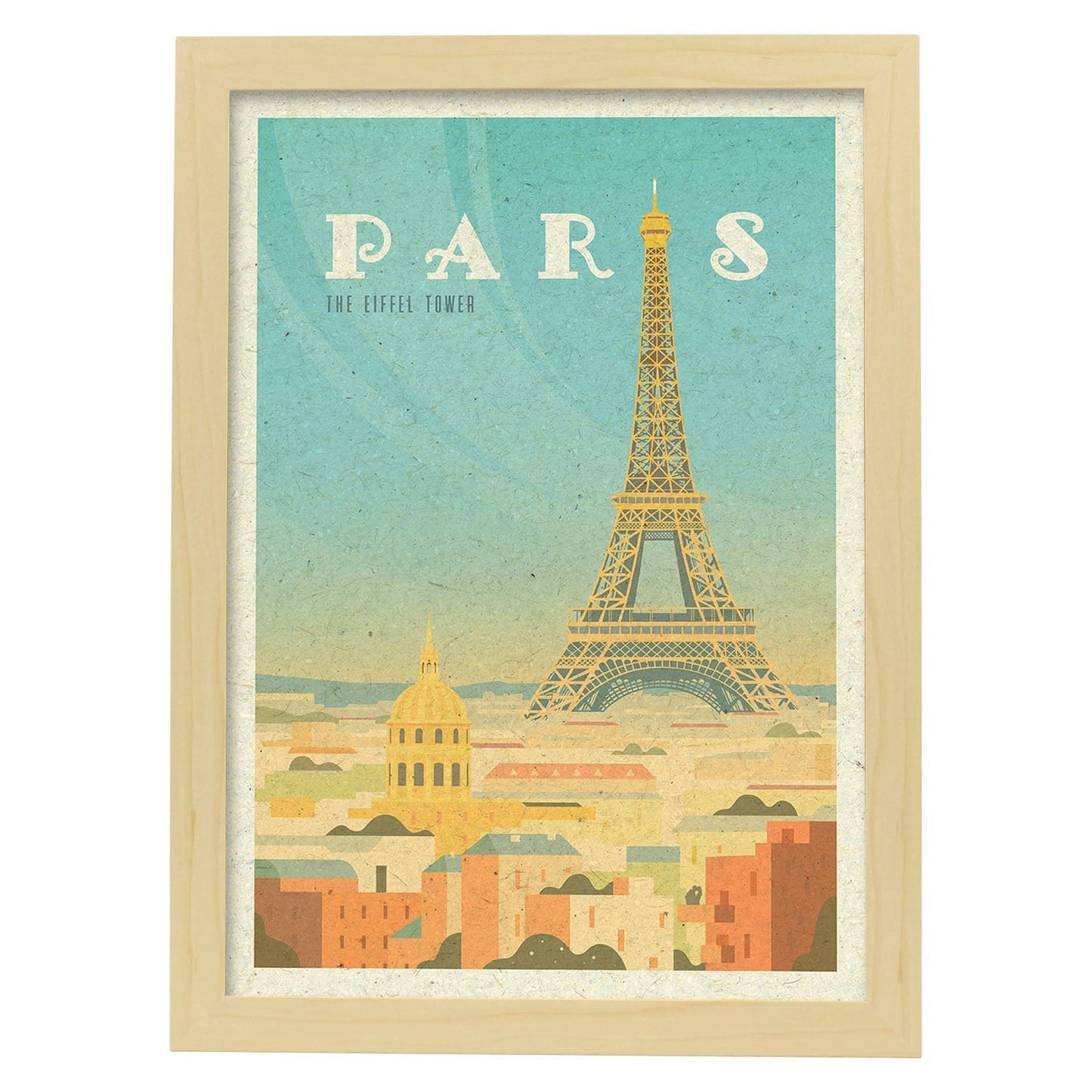 Lámina de Paris 2. Estilo vintage. Poster ciudad en colores. Anuncio Paris 2-Artwork-Nacnic-A3-Marco Madera clara-Nacnic Estudio SL