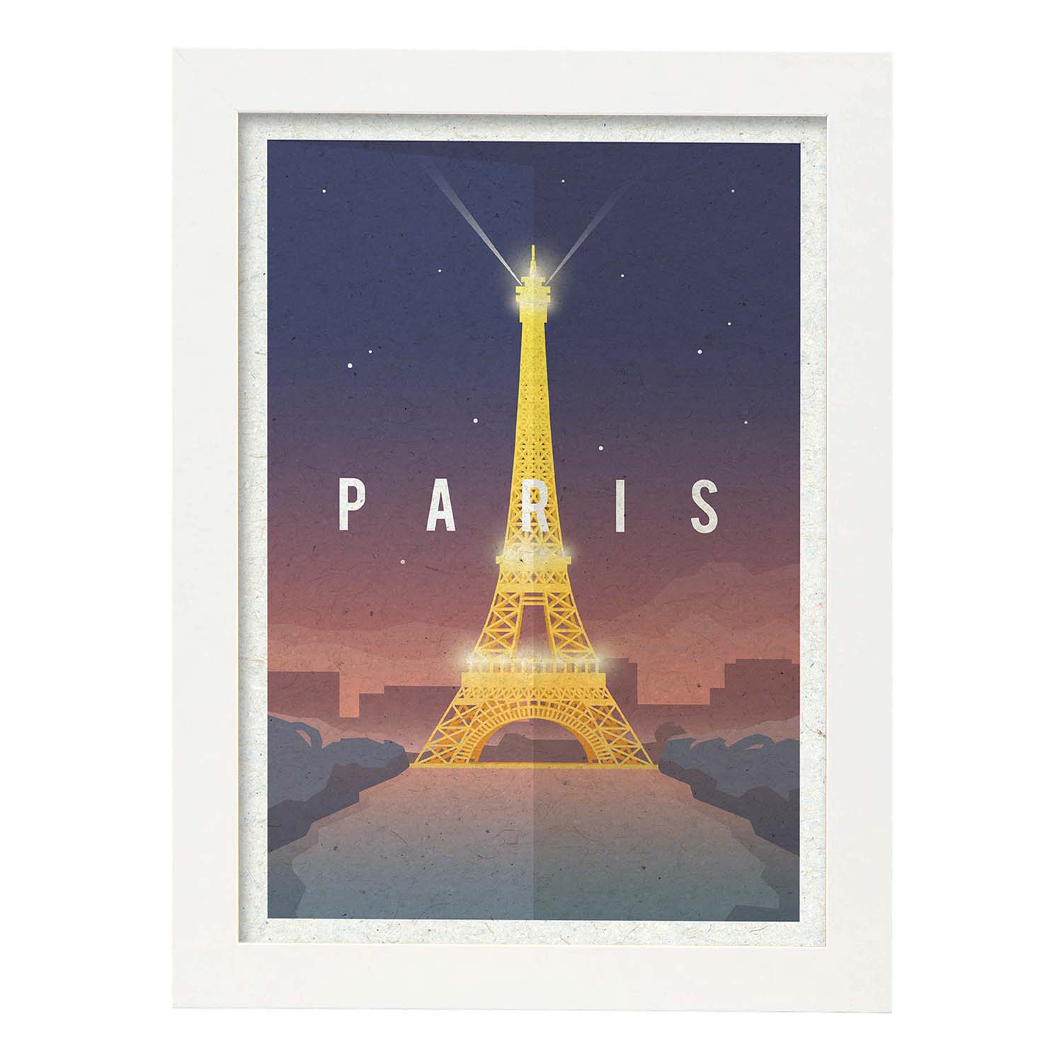 Lámina de Paris. Estilo vintage. Poster Torre Eiffel en colores. Anuncio Paris-Artwork-Nacnic-A3-Marco Blanco-Nacnic Estudio SL