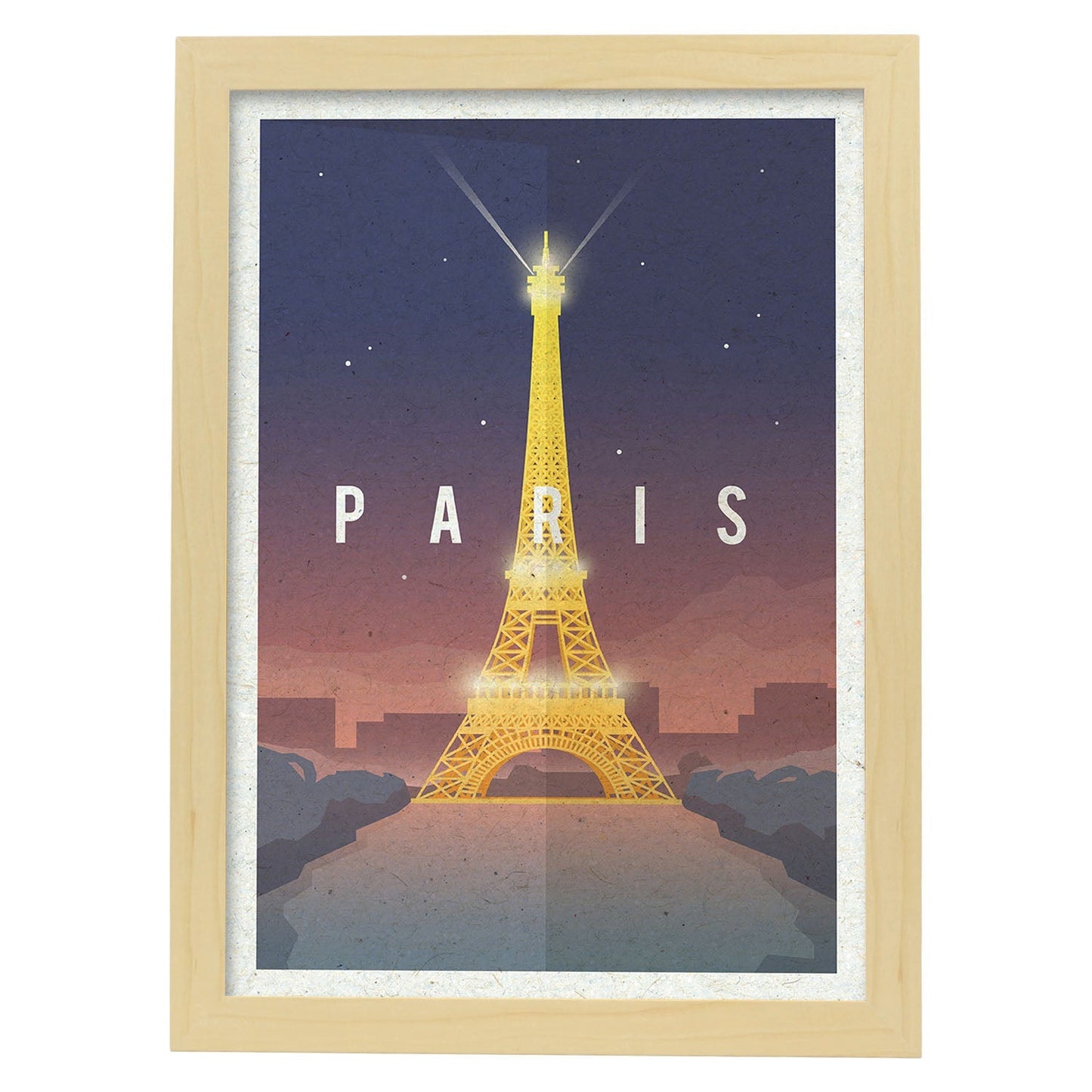 Lámina de Paris. Estilo vintage. Poster Torre Eiffel en colores. Anuncio Paris-Artwork-Nacnic-A3-Marco Madera clara-Nacnic Estudio SL