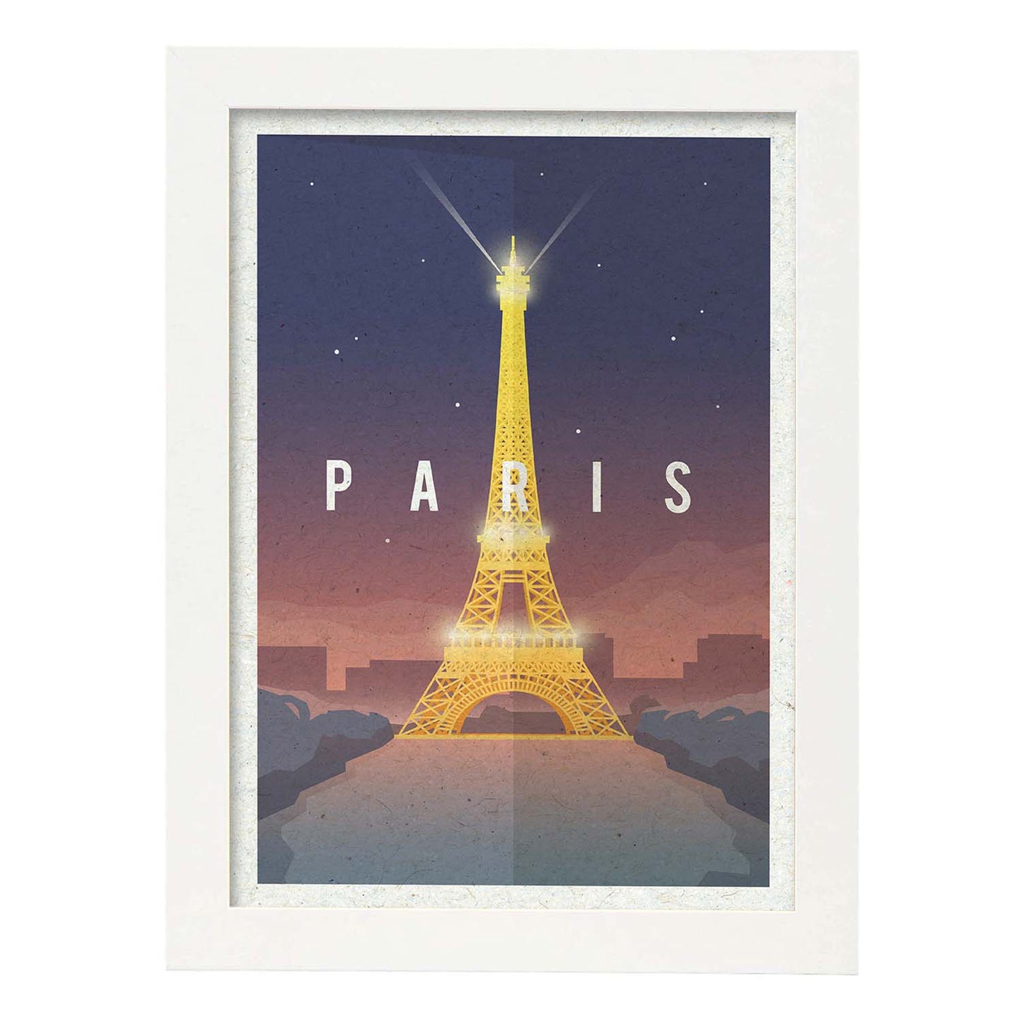 Lámina de Paris. Estilo vintage. Poster Torre Eiffel en colores. Anuncio Paris-Artwork-Nacnic-A4-Marco Blanco-Nacnic Estudio SL