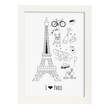 Lámina de Paris. Pósters de países y ciudades del mundo. Imágenes de monumentos y viajes.-Artwork-Nacnic-A4-Marco Blanco-Nacnic Estudio SL