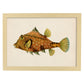 Lámina de Pez pincho naranja, verde y amarillo en , fondo papel vintage.-Artwork-Nacnic-A4-Marco Madera clara-Nacnic Estudio SL