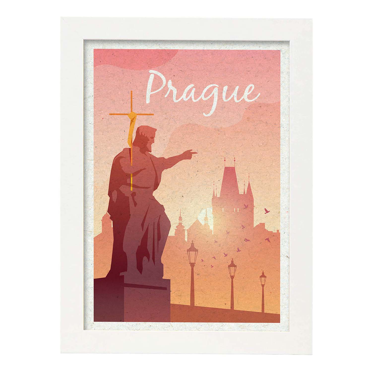 Lámina de Praga. Estilo vintage. Poster ciudad en colores. Anuncio Praga-Artwork-Nacnic-A3-Marco Blanco-Nacnic Estudio SL