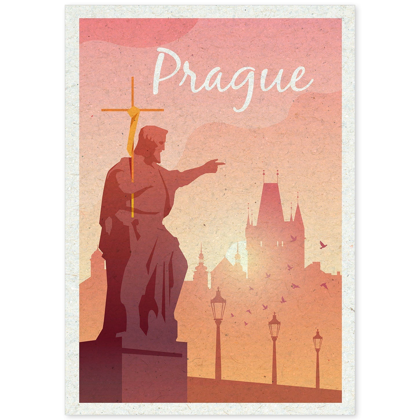 Lámina de Praga. Estilo vintage. Poster ciudad en colores. Anuncio Praga-Artwork-Nacnic-A4-Sin marco-Nacnic Estudio SL