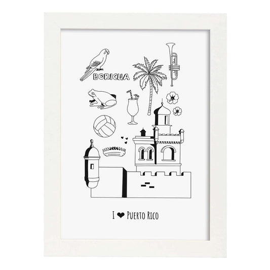 Lámina de Puerto Rico. Pósters de países y ciudades del mundo. Imágenes de monumentos y viajes.-Artwork-Nacnic-A4-Marco Blanco-Nacnic Estudio SL