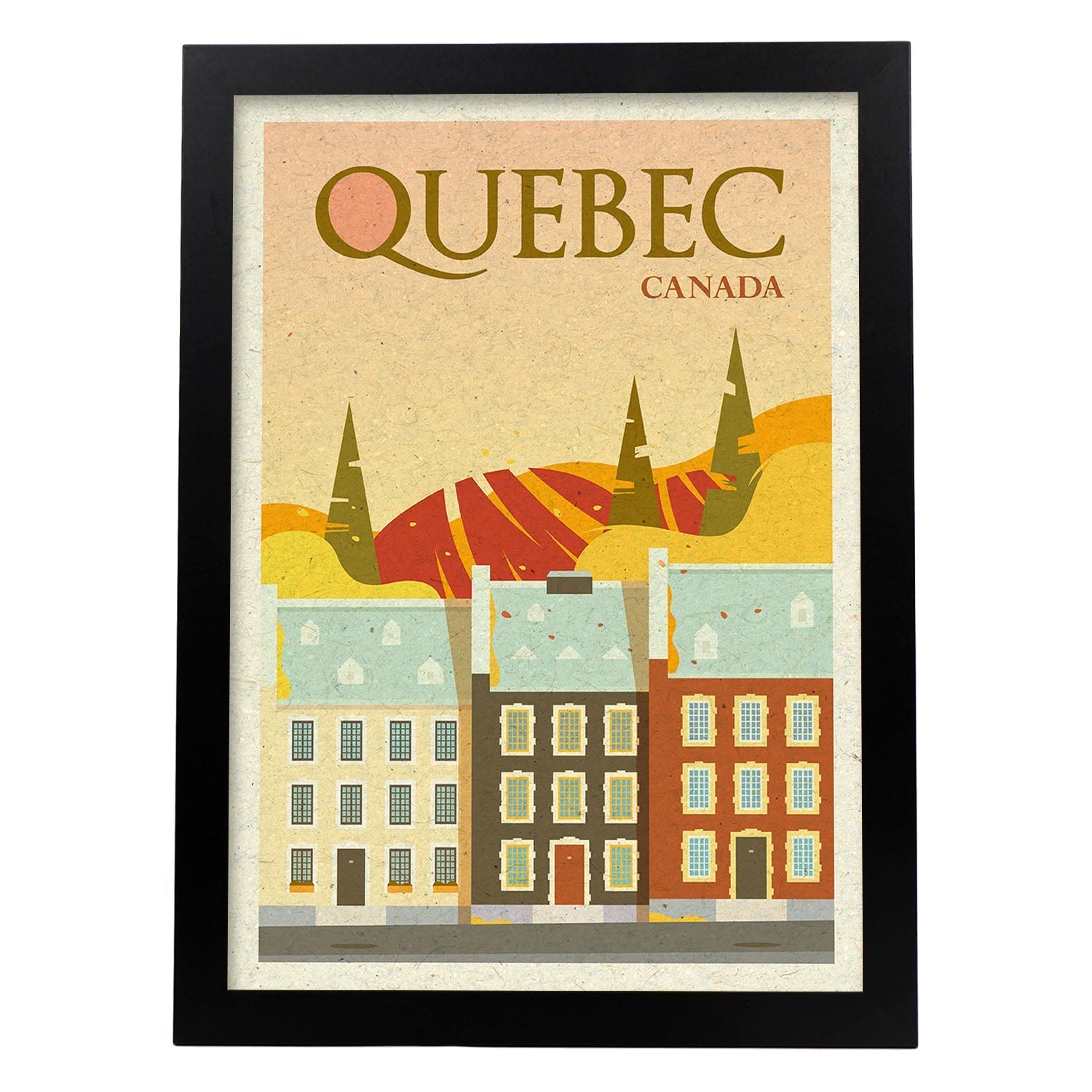 Lámina de Quebec. Estilo vintage. Poster ciudad en colores. Anuncio Quebec-Artwork-Nacnic-A3-Marco Negro-Nacnic Estudio SL