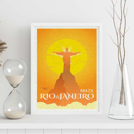 Lámina de Rio de Janeiro 2. Estilo vintage. Poster Cristo Redentor en colores. Anuncio Rio de Janeiro 2-Artwork-Nacnic-Nacnic Estudio SL