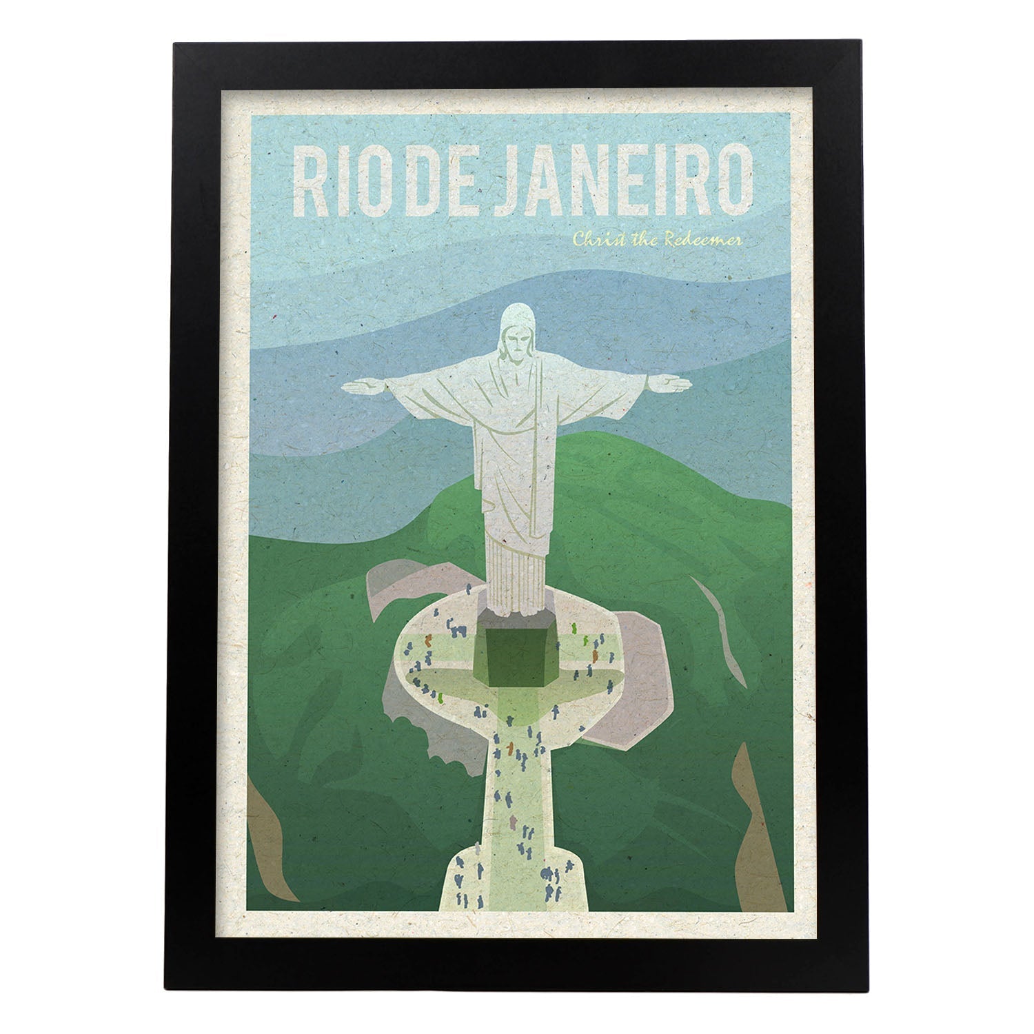 Lámina de Rio de Janeiro. Estilo vintage. Poster Cristo Redentor en colores. Anuncio Rio de Janeiro-Artwork-Nacnic-A3-Marco Negro-Nacnic Estudio SL