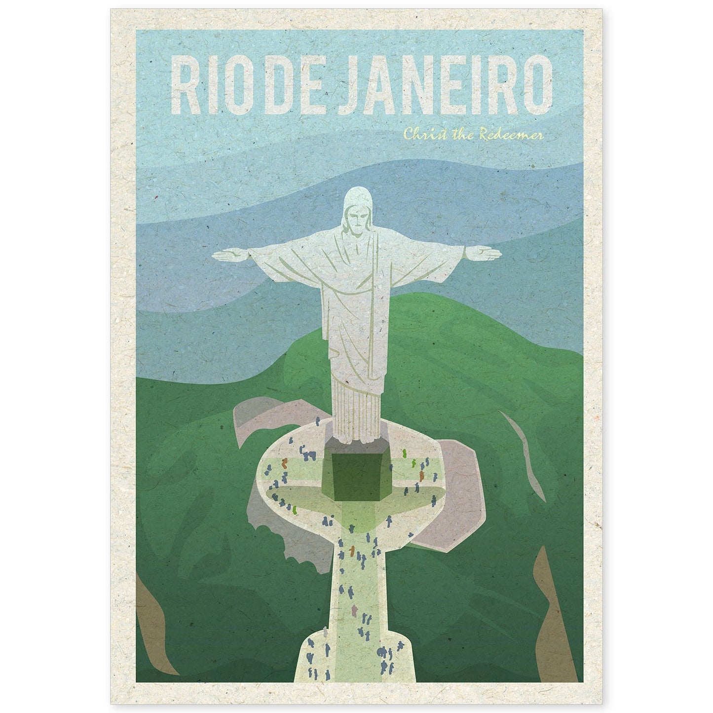 Lámina de Rio de Janeiro. Estilo vintage. Poster Cristo Redentor en colores. Anuncio Rio de Janeiro-Artwork-Nacnic-A4-Sin marco-Nacnic Estudio SL
