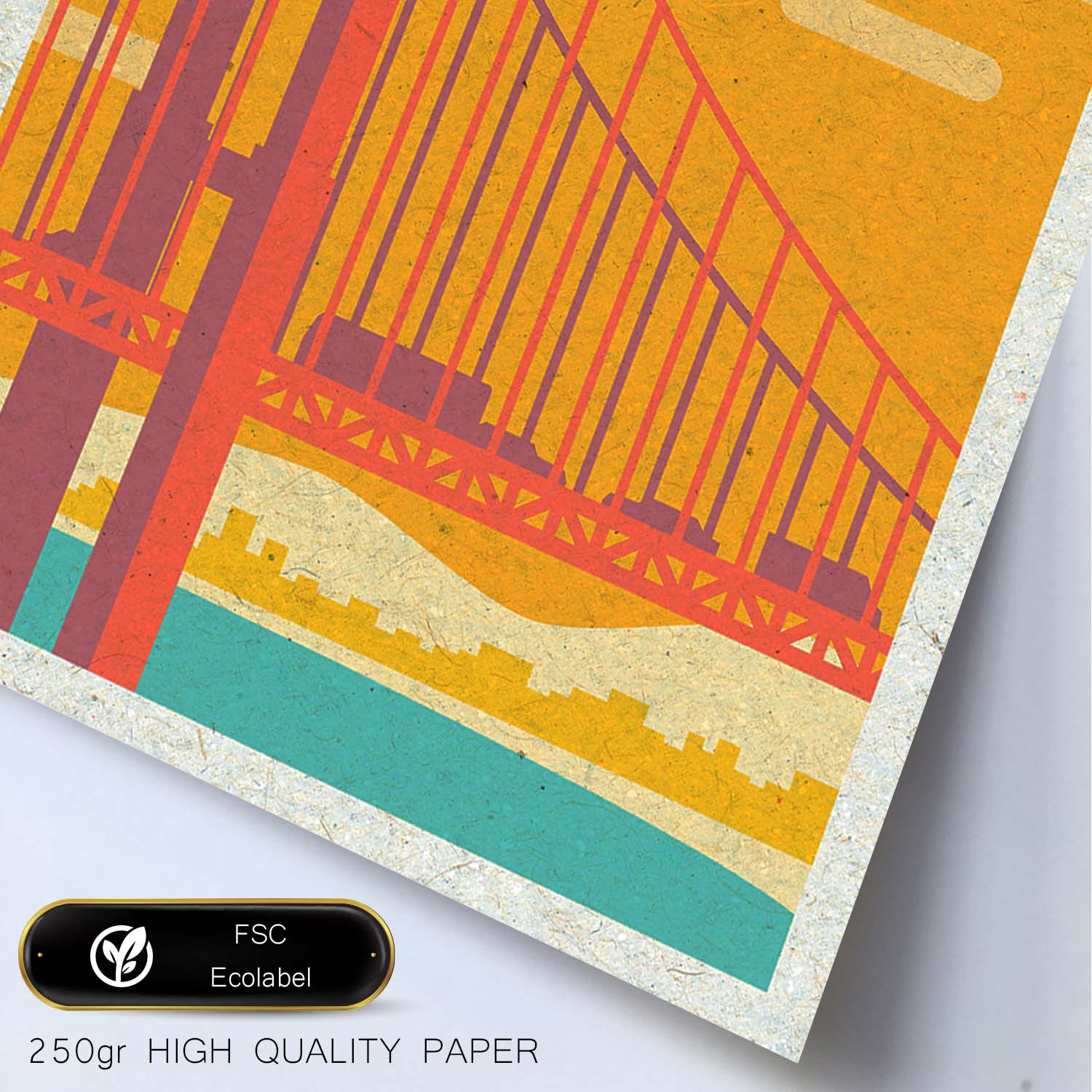 Lámina de San Francisco. Estilo vintage. Poster puente Golden Gate en colores. Anuncio Estados Unidos-Artwork-Nacnic-Nacnic Estudio SL