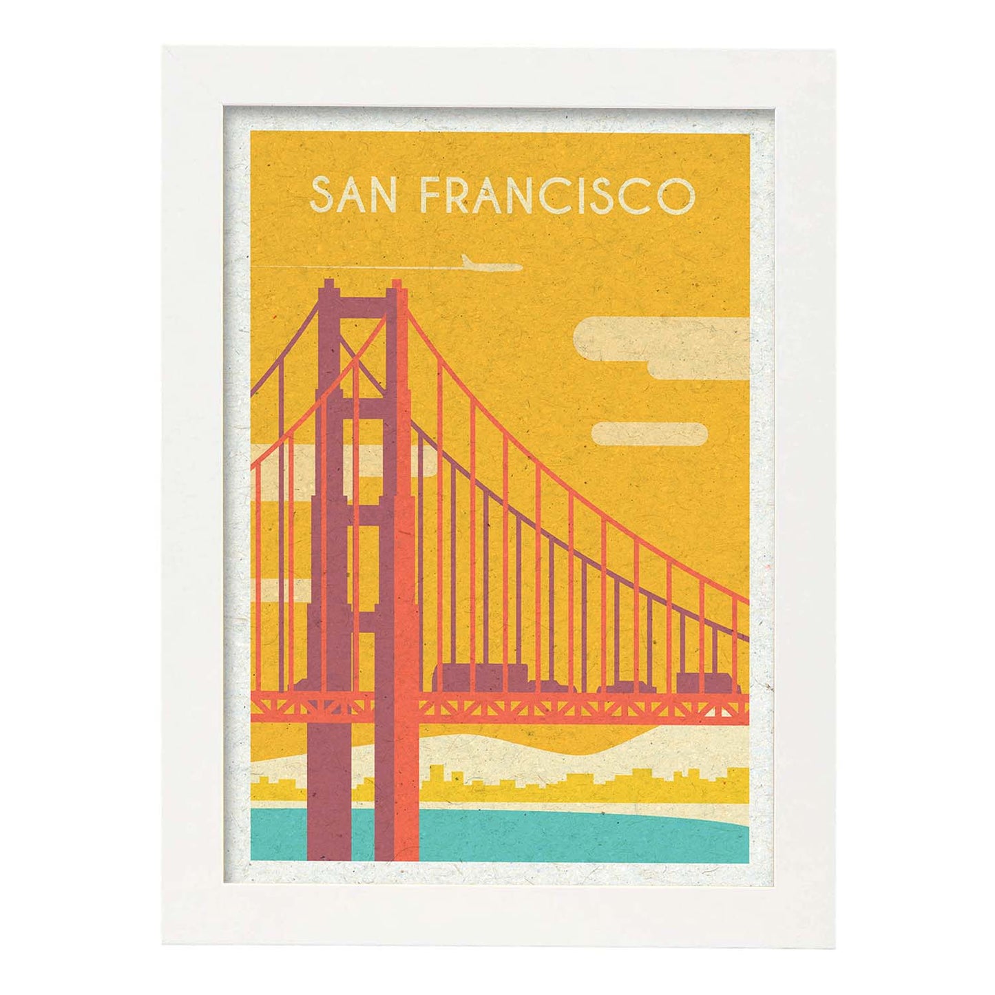 Lámina de San Francisco. Estilo vintage. Poster puente Golden Gate en colores. Anuncio Estados Unidos-Artwork-Nacnic-A3-Marco Blanco-Nacnic Estudio SL