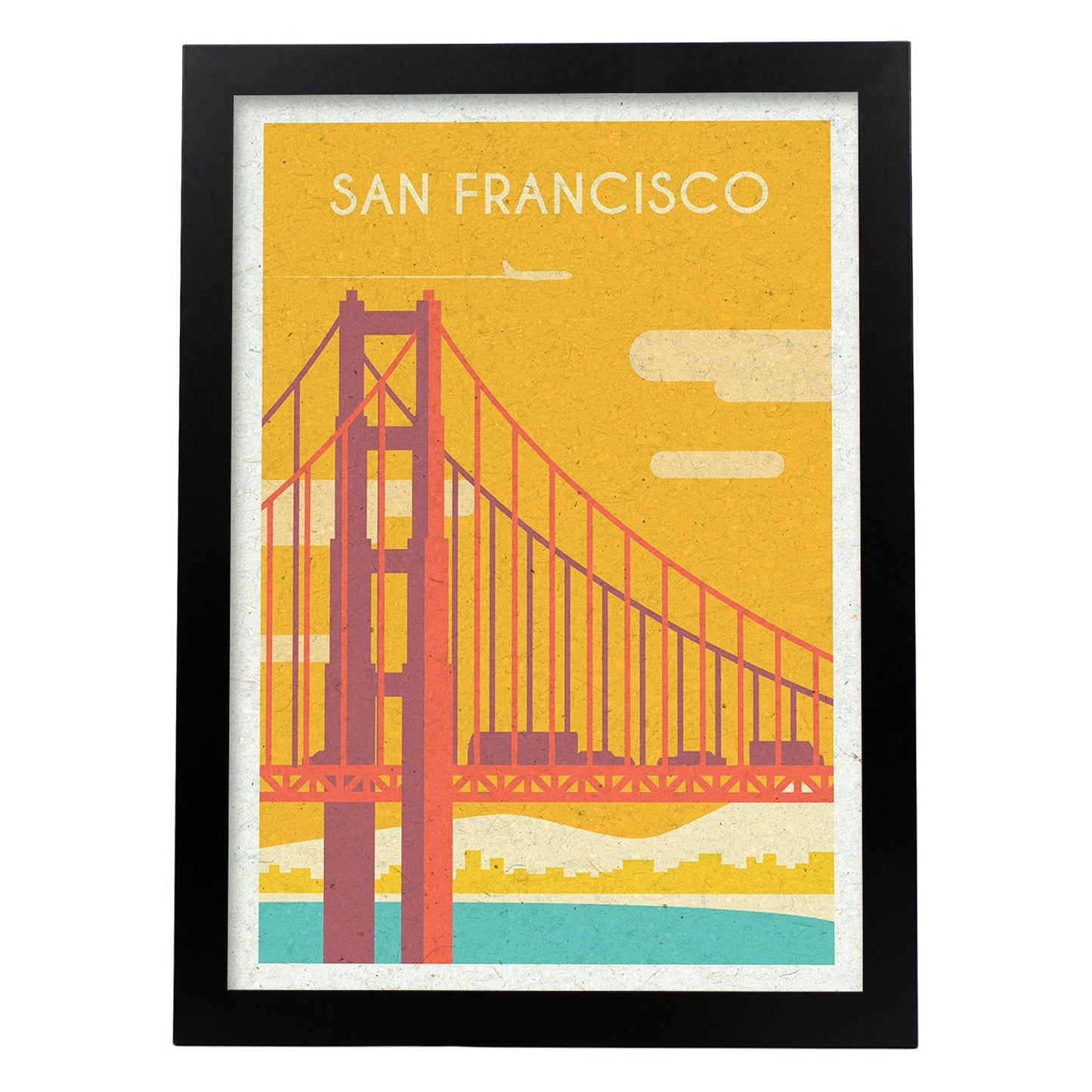 Lámina de San Francisco. Estilo vintage. Poster puente Golden Gate en colores. Anuncio Estados Unidos-Artwork-Nacnic-A4-Marco Negro-Nacnic Estudio SL