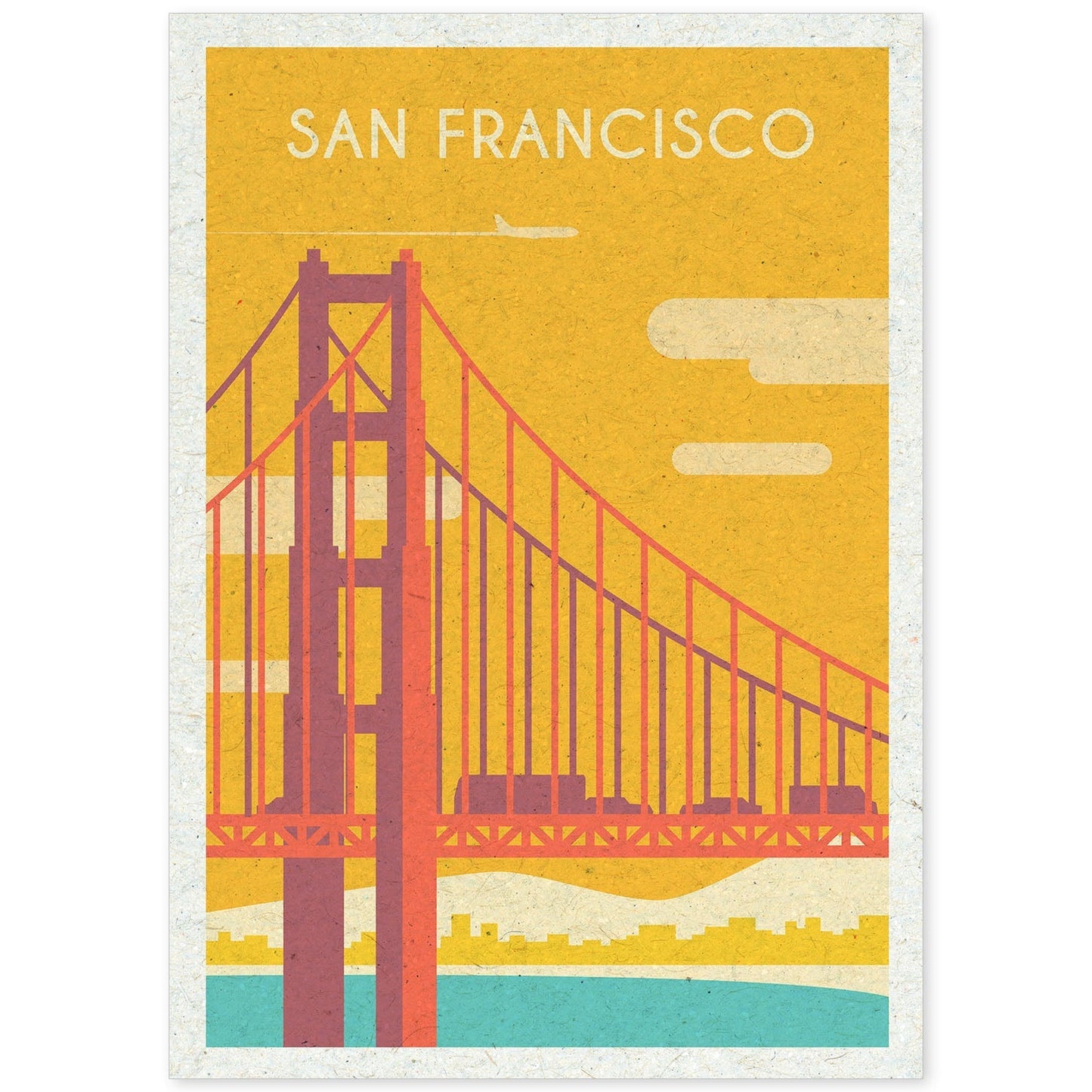Lámina de San Francisco. Estilo vintage. Poster puente Golden Gate en colores. Anuncio Estados Unidos-Artwork-Nacnic-A4-Sin marco-Nacnic Estudio SL