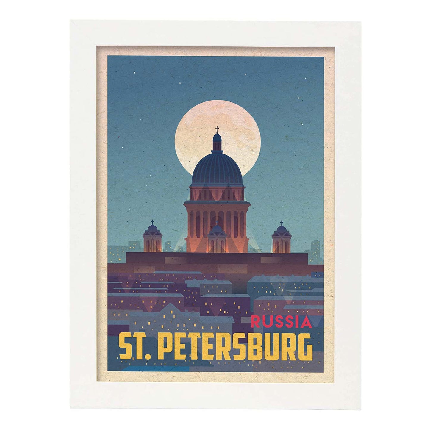 Lámina de San Petesburgo. Estilo vintage. Poster ciudad en colores. Anuncio San Petesburgo-Artwork-Nacnic-A3-Marco Blanco-Nacnic Estudio SL