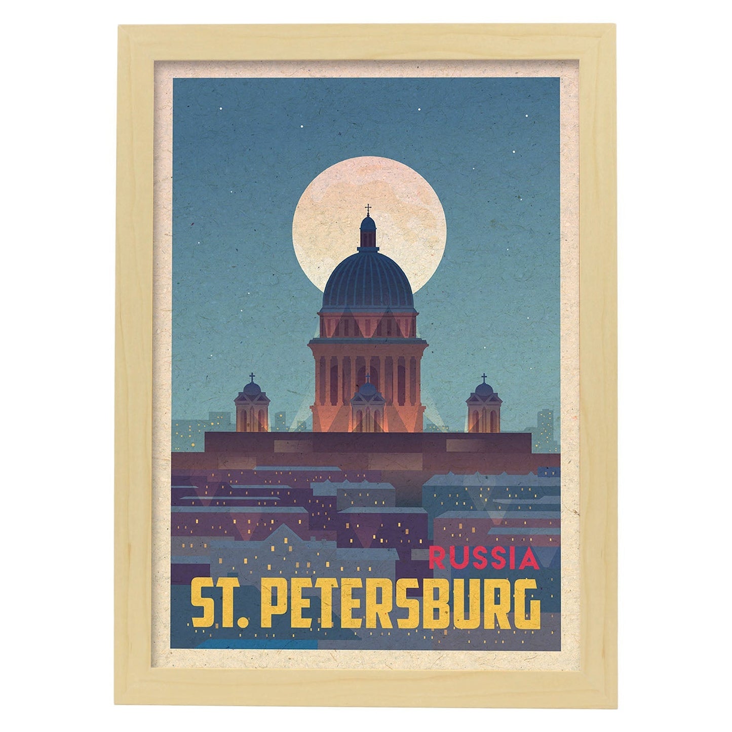 Lámina de San Petesburgo. Estilo vintage. Poster ciudad en colores. Anuncio San Petesburgo-Artwork-Nacnic-A3-Marco Madera clara-Nacnic Estudio SL
