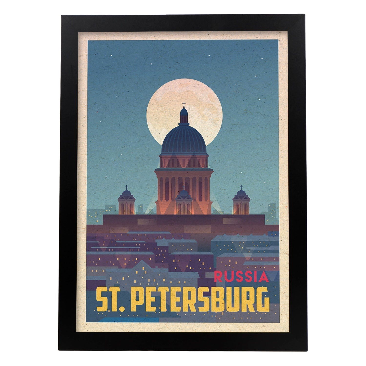 Lámina de San Petesburgo. Estilo vintage. Poster ciudad en colores. Anuncio San Petesburgo-Artwork-Nacnic-A3-Marco Negro-Nacnic Estudio SL