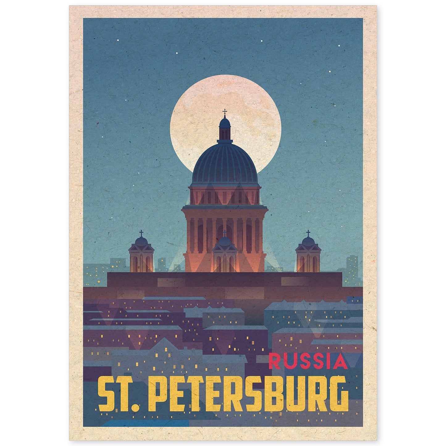 Lámina de San Petesburgo. Estilo vintage. Poster ciudad en colores. Anuncio San Petesburgo-Artwork-Nacnic-A4-Sin marco-Nacnic Estudio SL