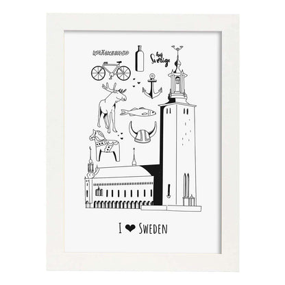 Lámina de Suecia. Pósters de países y ciudades del mundo. Imágenes de monumentos y viajes.-Artwork-Nacnic-A4-Marco Blanco-Nacnic Estudio SL