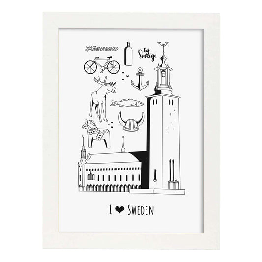 Lámina de Suecia. Pósters de países y ciudades del mundo. Imágenes de monumentos y viajes.-Artwork-Nacnic-A4-Marco Blanco-Nacnic Estudio SL