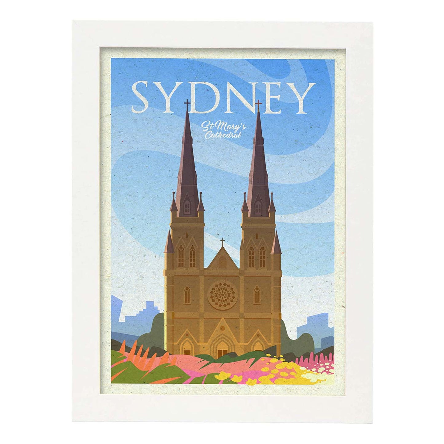 Lámina de Sydney Iglesia. Estilo vintage. Poster iglesia en colores. Anuncio Sydney Iglesia-Artwork-Nacnic-A3-Marco Blanco-Nacnic Estudio SL