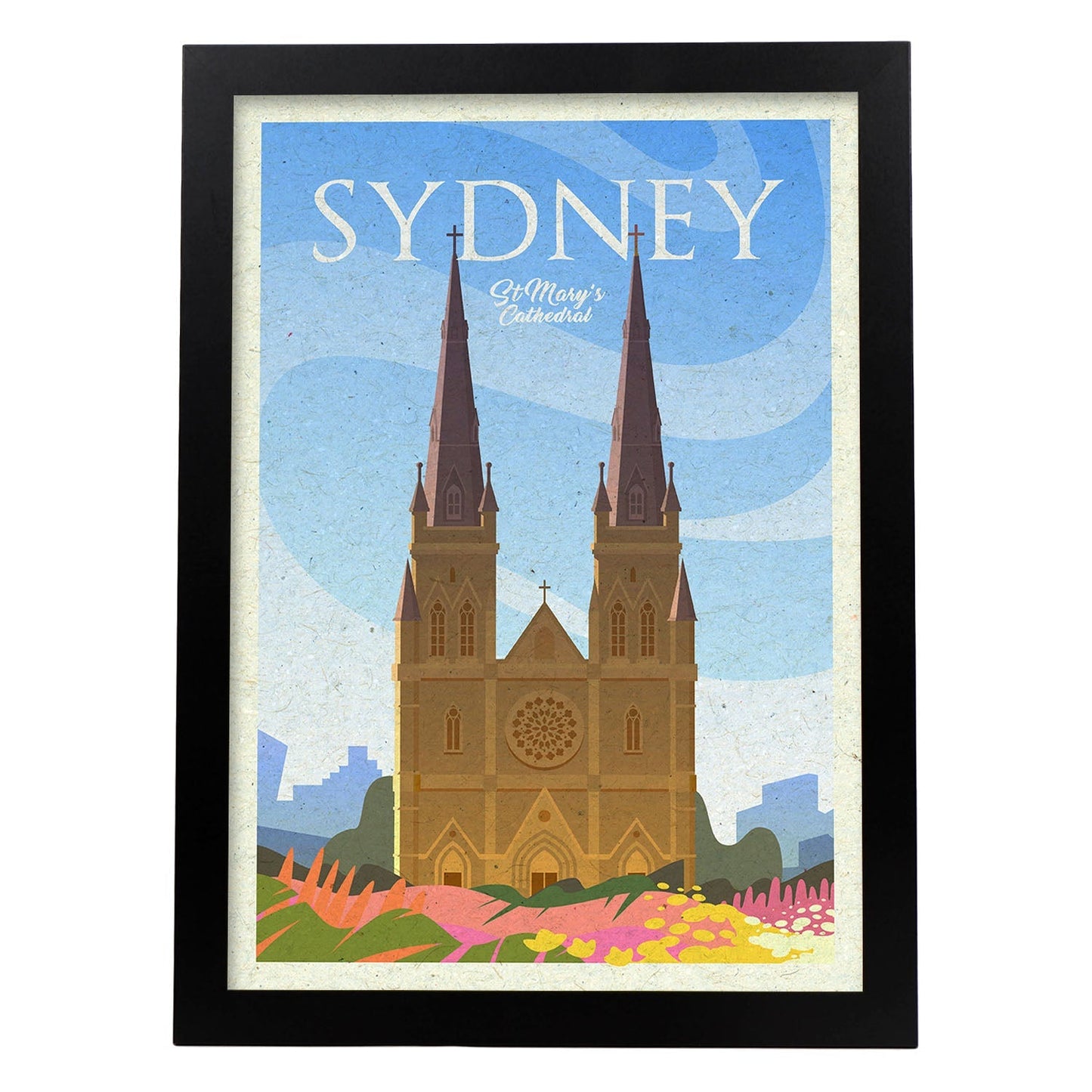 Lámina de Sydney Iglesia. Estilo vintage. Poster iglesia en colores. Anuncio Sydney Iglesia-Artwork-Nacnic-A3-Marco Negro-Nacnic Estudio SL