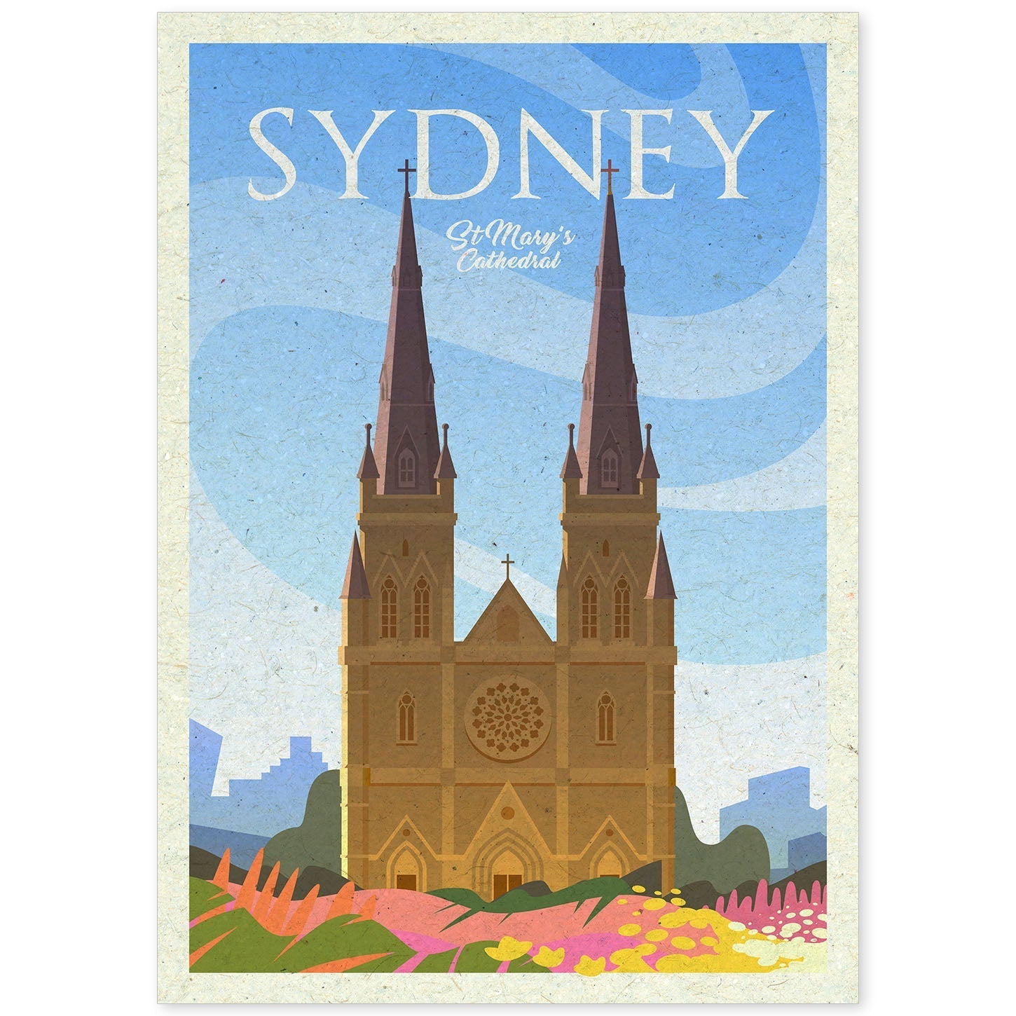 Lámina de Sydney Iglesia. Estilo vintage. Poster iglesia en colores. Anuncio Sydney Iglesia-Artwork-Nacnic-A4-Sin marco-Nacnic Estudio SL