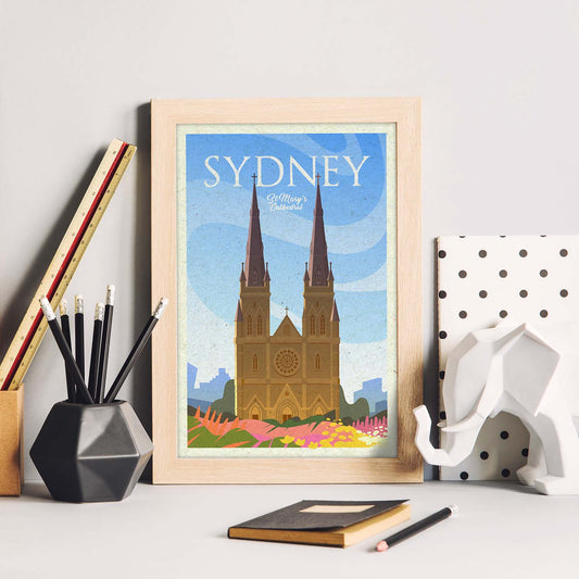 Lámina de Sydney Iglesia. Estilo vintage. Poster iglesia en colores. Anuncio Sydney Iglesia-Artwork-Nacnic-Nacnic Estudio SL