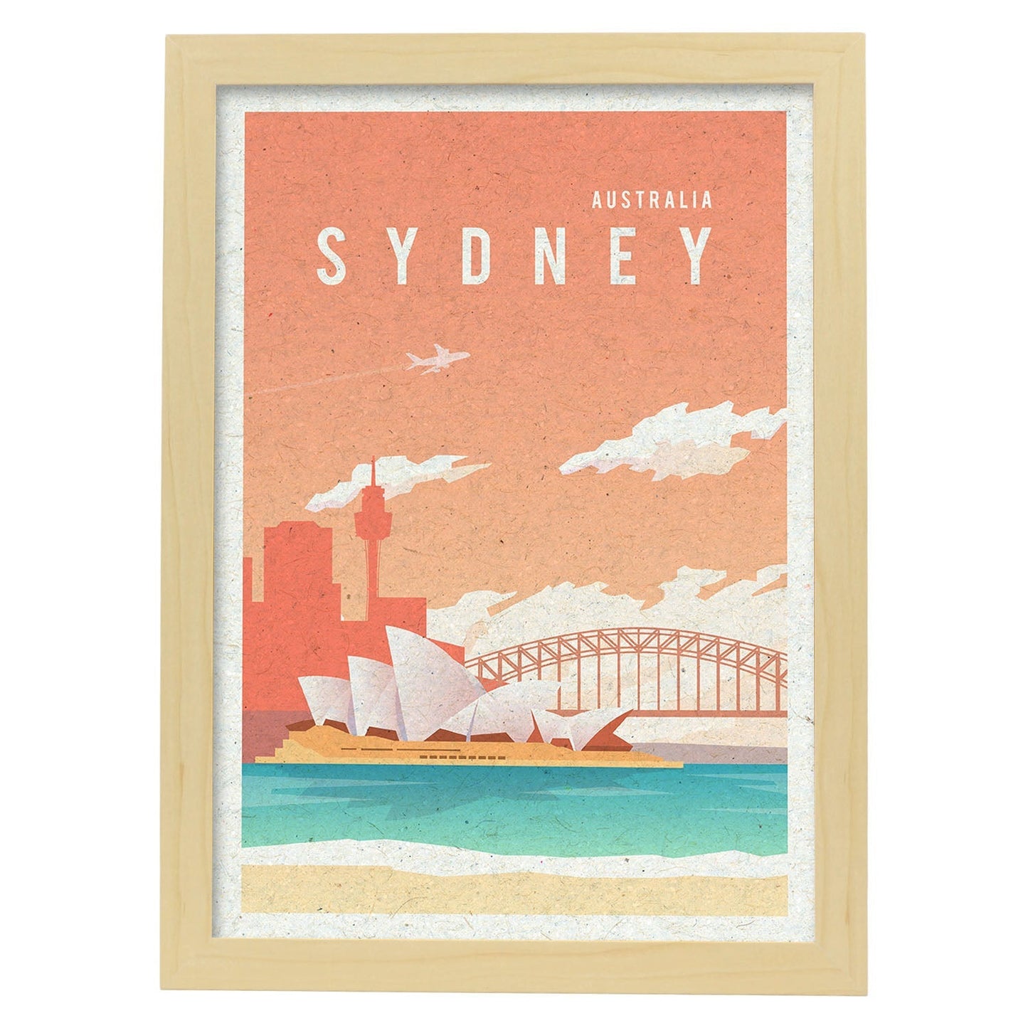 Lámina de Sydney. Estilo vintage. Poster opera en colores. Anuncio Sydney-Artwork-Nacnic-A3-Marco Madera clara-Nacnic Estudio SL