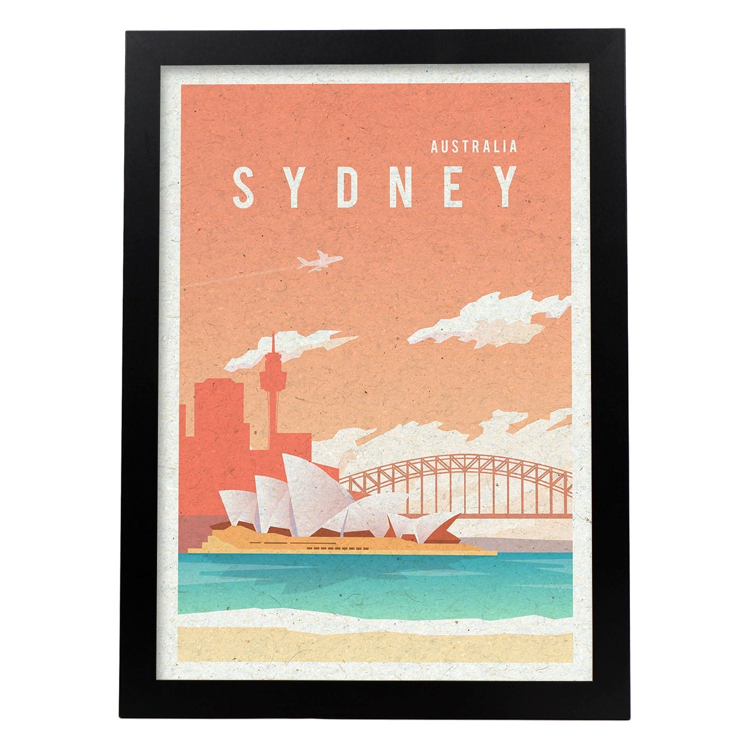 Lámina de Sydney. Estilo vintage. Poster opera en colores. Anuncio Sydney-Artwork-Nacnic-A3-Marco Negro-Nacnic Estudio SL