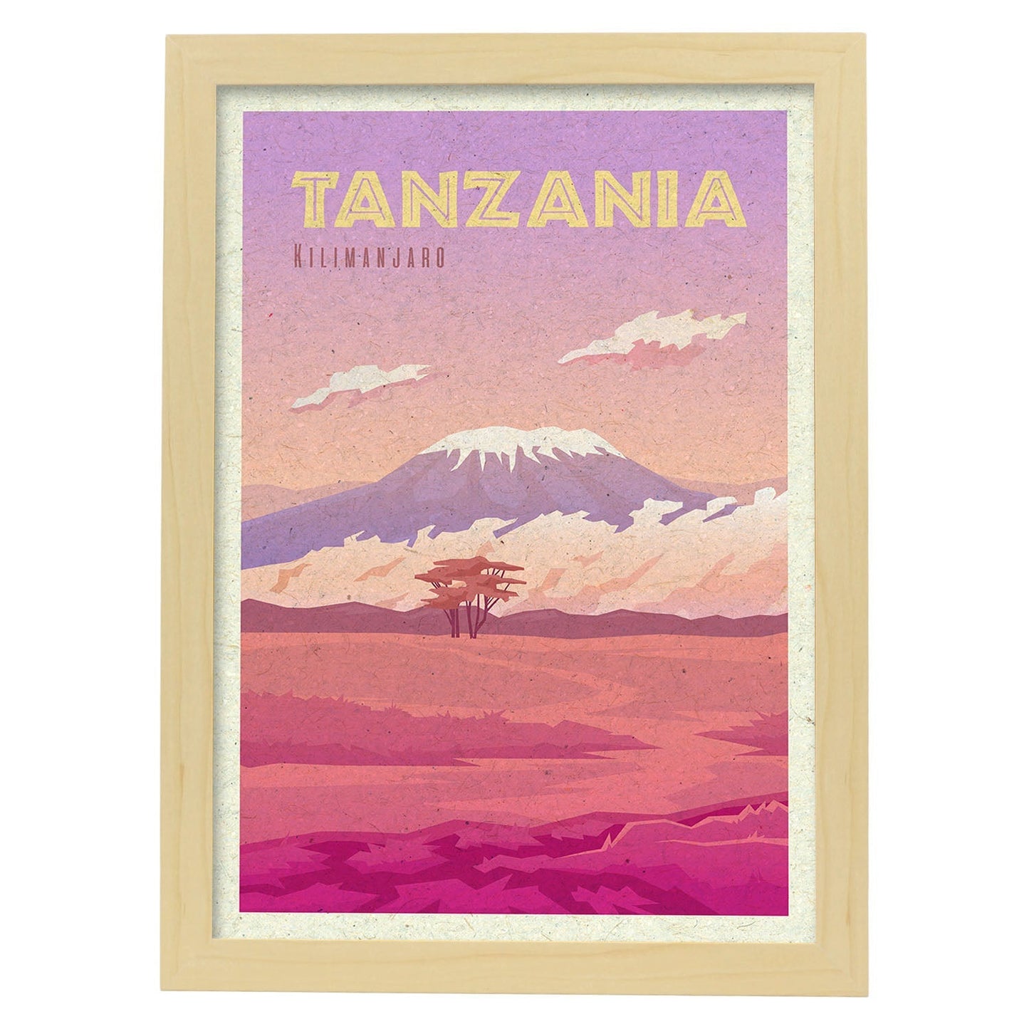 Lámina de Tanzania. Estilo vintage. Poster ciudad en colores. Anuncio Tanzania-Artwork-Nacnic-A3-Marco Madera clara-Nacnic Estudio SL