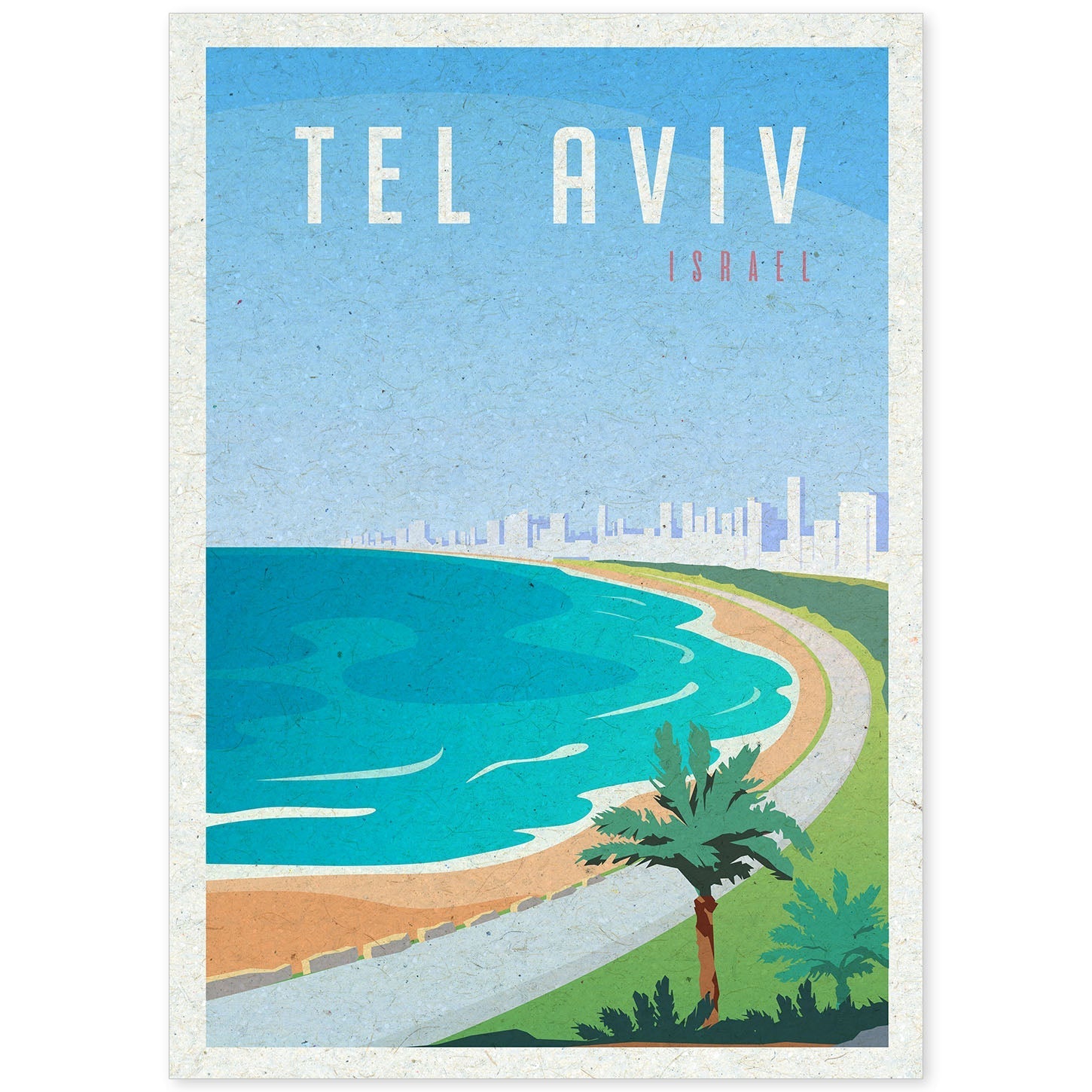 Lámina de Tel Aviv. Estilo vintage. Poster ciudad en colores. Anuncio Israel-Artwork-Nacnic-A4-Sin marco-Nacnic Estudio SL