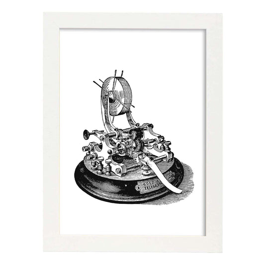 Lámina de Telegrafo. Posters con objetos vintage.-Artwork-Nacnic-A4-Marco Blanco-Nacnic Estudio SL