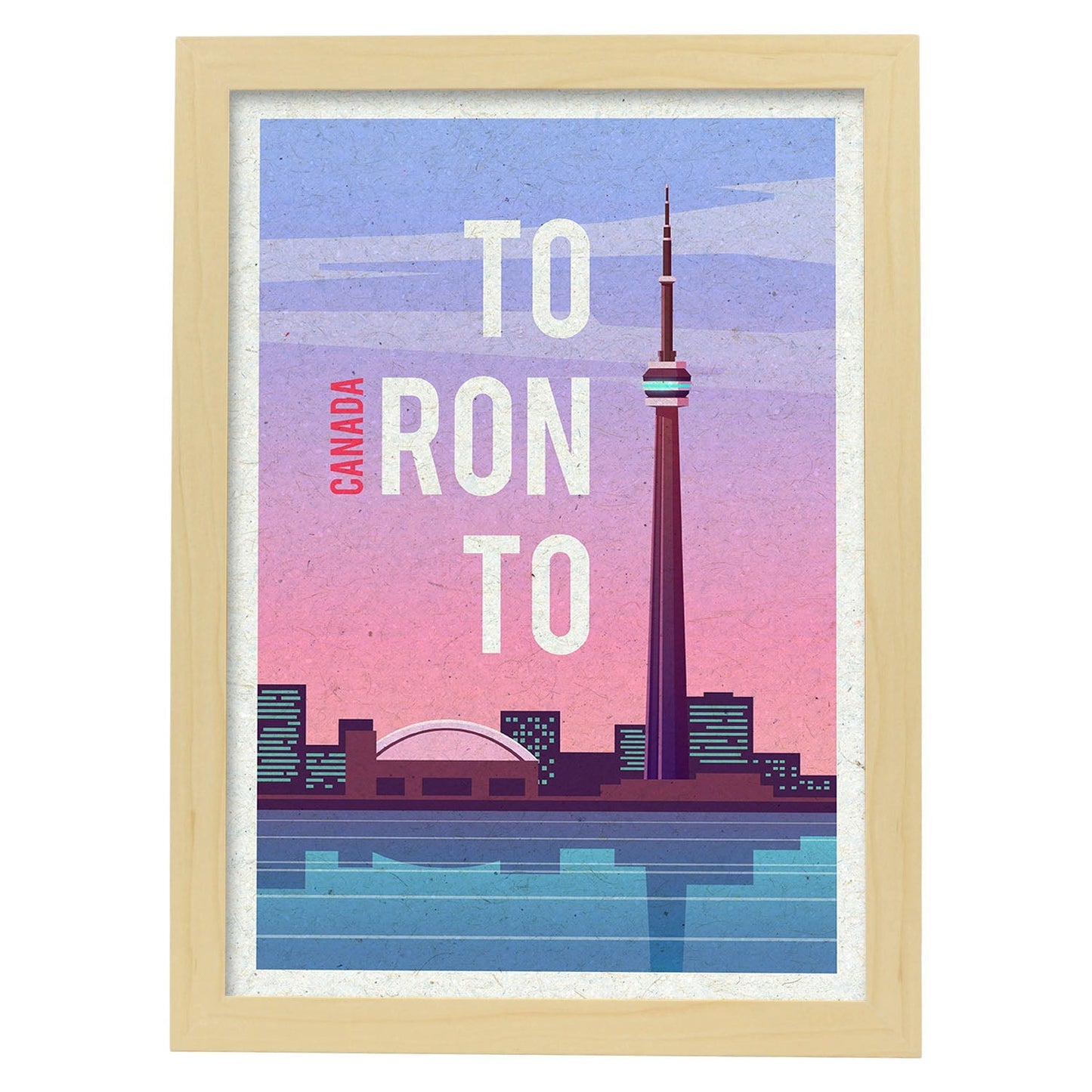 Lámina de Toronto. Estilo vintage. Poster ciudad en colores. Anuncio Canada-Artwork-Nacnic-A3-Marco Madera clara-Nacnic Estudio SL