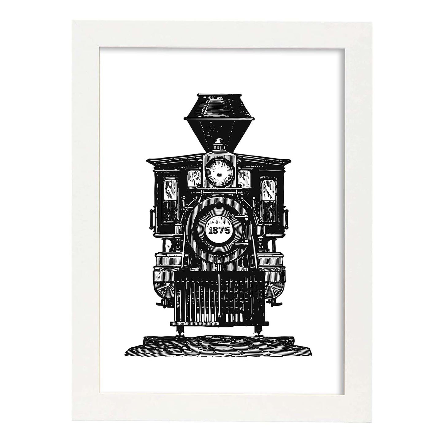 Lámina de Tren a vapor. Posters con objetos vintage.-Artwork-Nacnic-A3-Marco Blanco-Nacnic Estudio SL